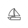 Simple line icon of a sailboat on water.