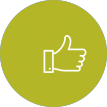 A thumbs-up icon in a green circle with a blue background.