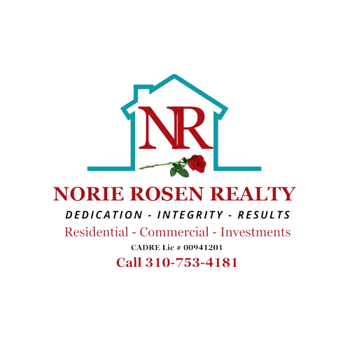 Logo of Norie Rosen Realty featuring a house outline, red letters NR, and a rose.