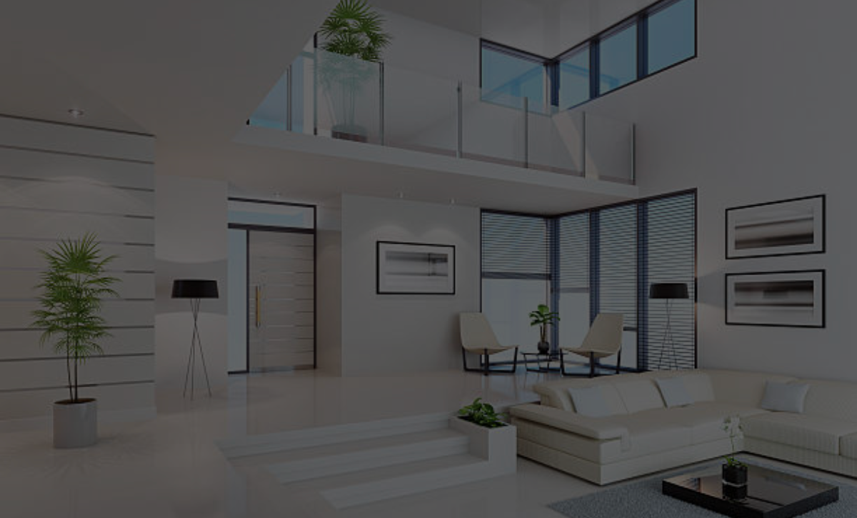 Spacious modern living room with large windows and minimalist decor.